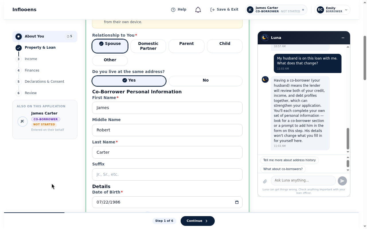Emily and James Carter on a shared loan in the inflooens POS